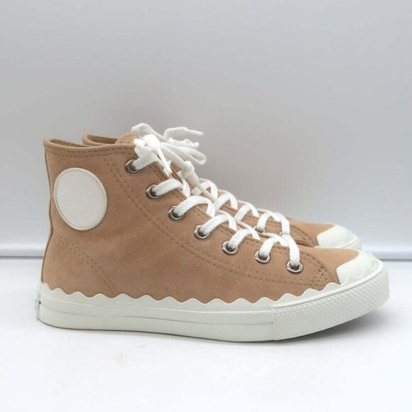 Chloe Kyle High Top Sneakers Beige Suede Size 36 NEW - Picture 3 of 12